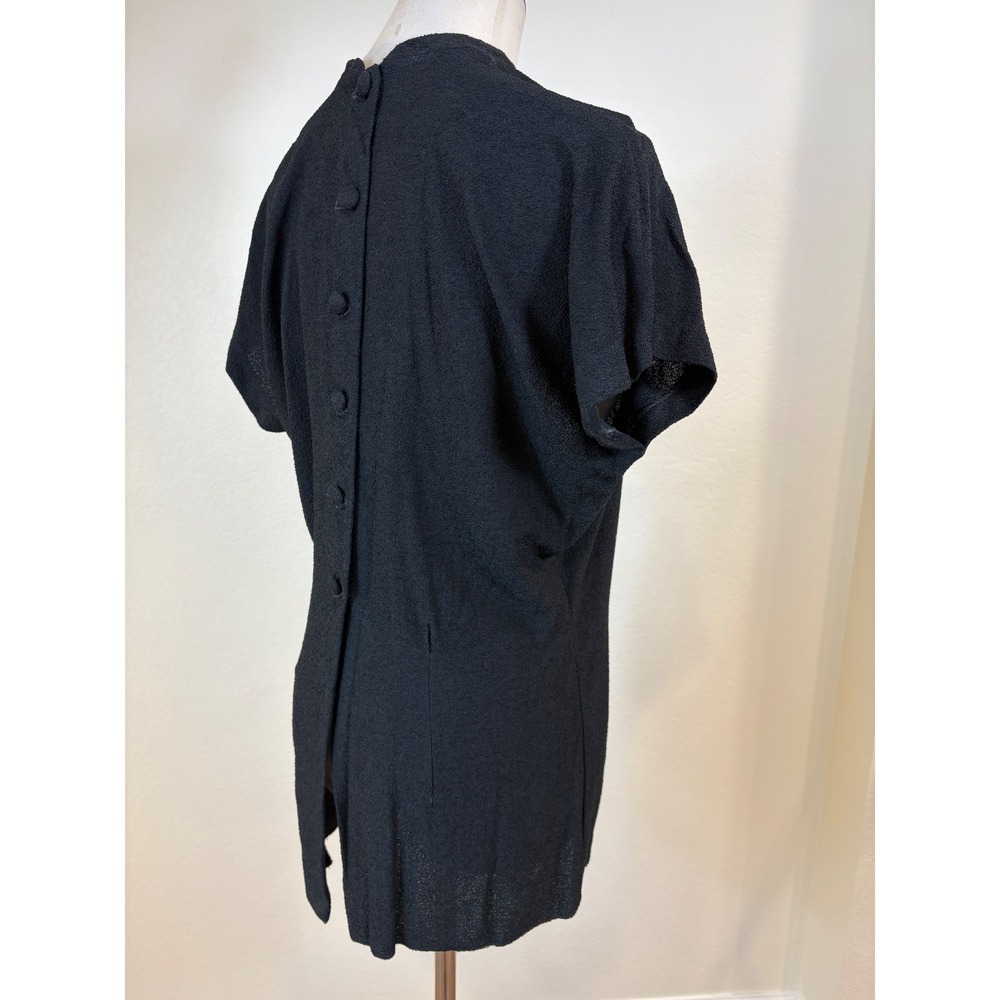 Vtg 40s Knit Top Womens L Black Floral Embroidered Button Back Art to wear - Picture 5 of 8